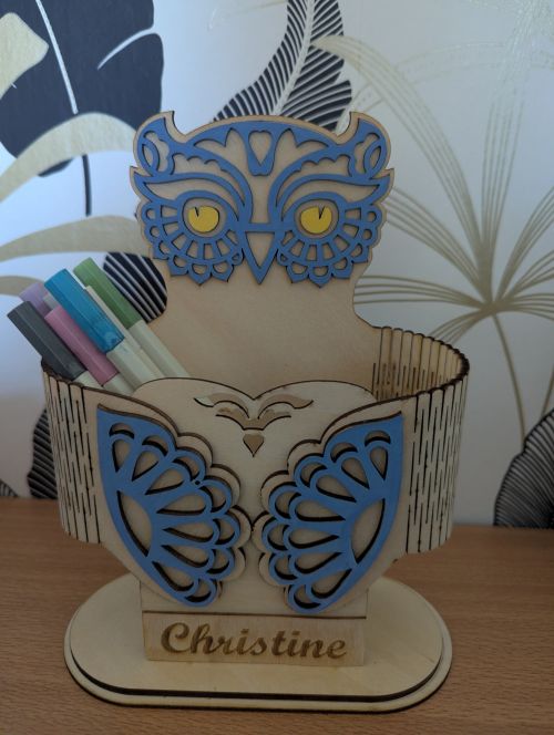 Pot à crayons hibou en bois